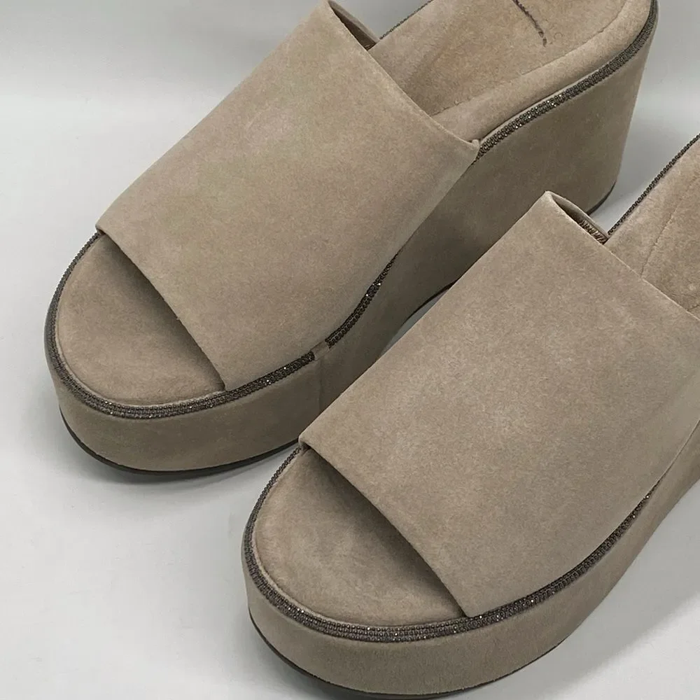 Brunello Cucinelli Suede Monili Platform Slide Sandals size 38